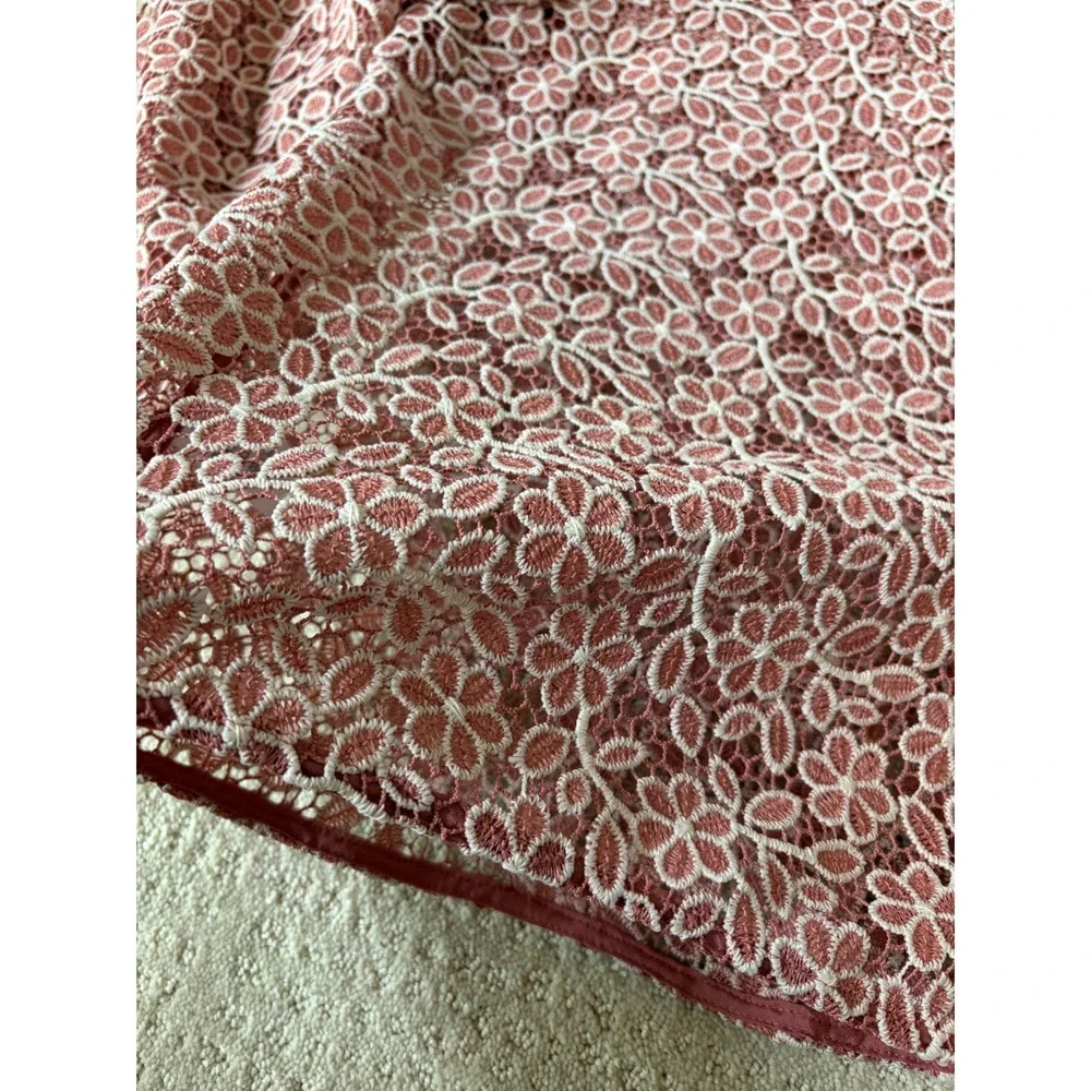 Loft Floral Lace Top Crop Small Petite Pink New Puff Sleeve Coquette Blouse